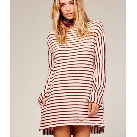 Intimately Free People Come On Over Tunic Dress Cotton White Red Striped Size S - Picture 1 of 13